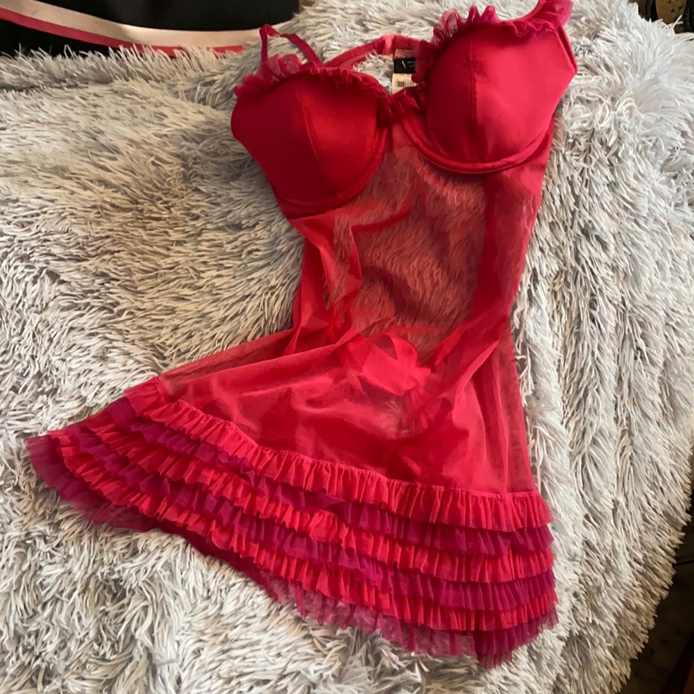 Victoria's Secret Red Mesh Ruffle Babydoll